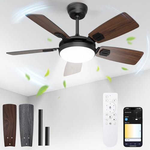 BLITZWILL Ventilatore da Soffitto con Luce, Ø91cm Ventilatori da soffitto con Illuminazione LED, Controllo App&Telecomando, 6 Velocità, 3 Colori Dimmerabile, 5 Pale, Silenzioso, Estate-Inverno,Timer