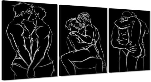 Novatique 3 Stück Gay Wall Art Abstrakte Männer Poster Wanddekoration Aktlinie Kunst Malerei fertig zum Aufhängen Abstrakte Männer Sexy Poster für Garage Wohnzimmer Schlafzimmer 61 x 91 cm
