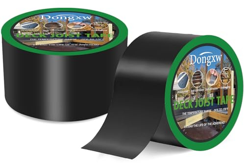 Dongxw 10cm*15.2m Deck Joist Tape, 2 Rolls, Black, Waterproof, Weather Resistant, Self-Adhesive, Butyl, Polyethylene, Multi Surface, Outdoor, 30.4 meter