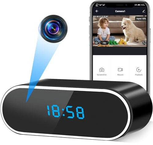 UYIKOO Cámara Espía Oculta WiFi, 5G WiFi Mini Camaras Espias Despertador 1080P HD, 120° Reloj con Cámara con Visión Nocturna Detección De Movimiento Vigilancia para Interior con Tuya App