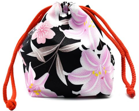 Sac à main japonais avec cordon de serrage Kimono, sac à main motif floral Sakura sac vintage pour bijoux, porte-monnaie, sac cadeau, Style 04, Taille unique, Pochette cadeau