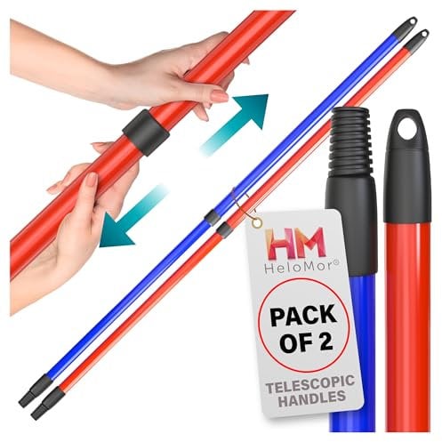 HELOMOR New Telescopic Metal Broom Handle 2-Pack USA Standard Thread Refill Replacement Stick Pole - 59 in Long and 1.87 in Wide