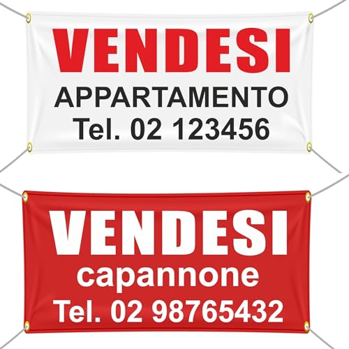 Pubblimania Banner Vendesi personalizzabile in pvc per esterno con occhielli perimetrali per il fissaggio. Personalizza online con le tue scritte e noi lo stampiamo. (Cm 50x100)