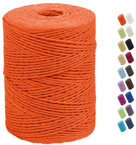 CAMAL Raffia Garn zum Häkeln Von Taschen, 2mm x 300m Geflochten Raffia Papierdraht Weich Raffia Strickgarn Bast zum Stricken Tasche, Strandmütze, DIY Handarbeiten (Orange Rot)