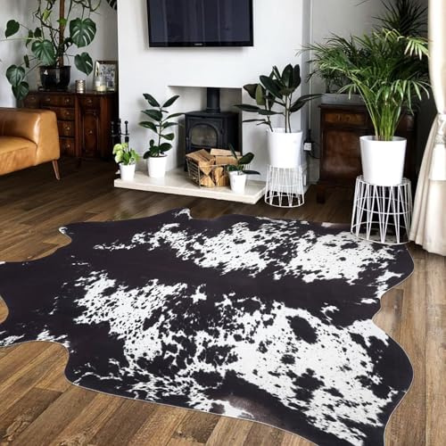 Kuhfell-Teppich aus Rindslederimitat, Kuhdruck, Hautbereich, westliche Heimdekoration für Wohnzimmer, Schlafzimmer, Kamin (Schwarz und Weiß, 18 x 20 m)