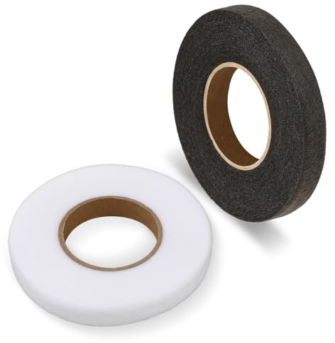 Thinp 2 Rolls Hemming Tape,70 Yards x 0.59 Inch Iron On Hem Tape Stitch Witchery Hemming Tape No Sew Hemming Tape for Pants Clothes Curtains DIY Crafting Projects(White & Black)