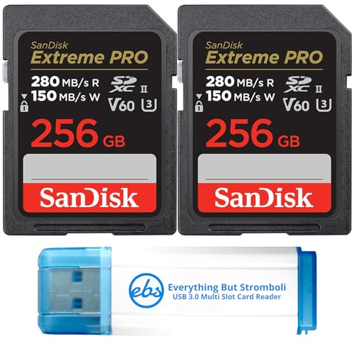 SanDisk Lot de 2 cartes mémoire SDXC UHS-II Extreme Pro V60 256 Go | Ensemble pour photo et vidéo (SDSDXEP-256G-GN4IN) avec 1 lecteur de carte micro et SD Everything But Stromboli