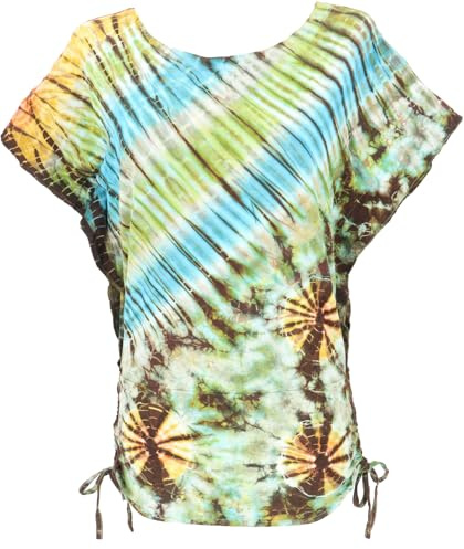 GURU SHOP Batikshirt mit Fledermausärmeln, lockeres Batik Oberteil, Salbei