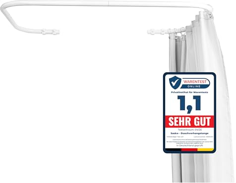Sasko Duschvorhangstange Duschstange Duschvorhang U-Form Asymmetrisch Aluminium Stabile Belastbarkeit 25 kg Gardinenstange für Vorhang für Badewanne & Dusche Wandmontage - Weiß - 70x100x70 cm