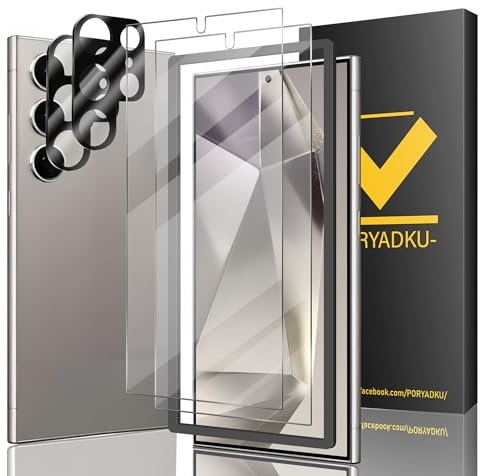 2+2+1 Pezzi Pellicola Vetro Temperato per Samsung Galaxy S24 Utra, Pellicola Protettiva 2 Pezzi +Pellicola Fotocamera 2 Pezzi, Con Strumenti di Installazione Protezione Schermo, Senza Bolle, HD Chiaro