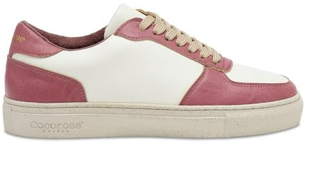 Vegan Trainers for Women, Off White and Rose, Sustainable Cactus Leather Upper, with Natural Rubber Outsoles, Size 6UK