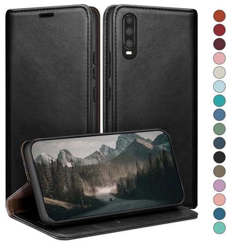 HUOUH für Huawei P30 Hülle mit RFID Schutzhülle aus Lederhülle Handyhülle,Kartenfach Leder ständer Handy hülle,360 Grad Schutz Cover für Huawei P30 Klapphülle Wallet Case Schwarz