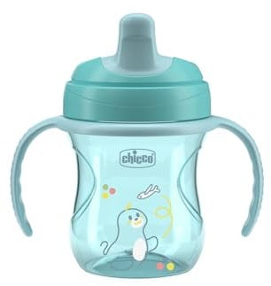 Chicco VASO DE ENTRENAMIENTO, Vaso de plástico antigoteo para niños, vaso para aprender a beber, boquilla ergonómica semiblanda, válvula y asas extraíbles, 6 meses+, 0% BPA, Azul