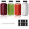 ZhouZGlass 4 pcs Juice Bottles, Clear Glass Jars with Lids, Reusable Square Beverages Drinking Jars with Tamper-Proof Black Caps for Travel Milk Water Tea Kombucha Smoothie Boba (250ML)