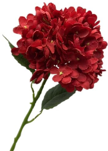 forestmistry 5pcs Artificial 256 Petals Large Hortensia Branch 20cm Heads Silk Hydrangea Flower (red)