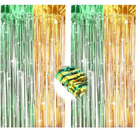 2 Stück Lametta Vorhang Grün Gold,Lametta Vorhang zur Dekoration von Geburtstagspartys, Rave-Partys, Junggesellenabschieden (Grün Gold 1m*2m) Tende Metalliche