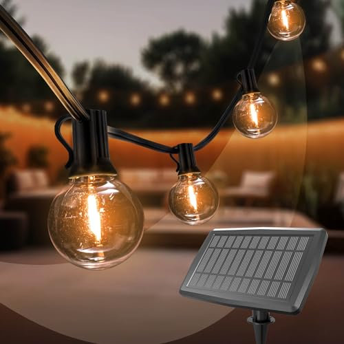 Ledvion - Lichterkette, 16.5M Solar, 30x E12 LED Lampe, wasserdicht IP44, 2700K, G40, Plug & Play, koppelbar