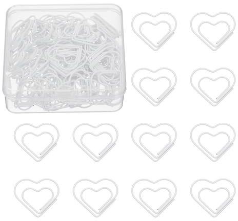 PATIKIL 50 Stück Herzförmige Büroklammern Metall Niedliche Weiß | Kleine Klammern für Bürozubehör Basteln Scrapbook Dokumente Notizen Sortieren Kunststoffbeschichtet