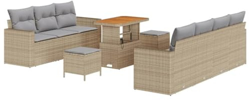 vidaXL Garten-Sofa-Set 10 pcs Beige und Hellgrau 90 x 55 x 71 cm, Garten und Terrasse, modernes Outdoor-Möbelset, wetterfestes Polyrattan, abnehmbare Kissen, durchdachtes Design