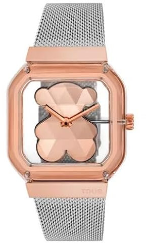 TOUS D-Bear Party Analoguhr mit Stahlarmband, Roségold und Silber, Klassisch