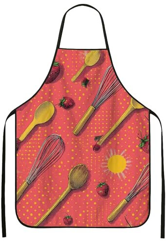 Delantal de cocina vintage, delantal de cocina retro con diseño de batidor y cuchara, delantal culinario de verano para adultos, ideal para barbacoa y hornear, Melocotón, 24x31 Inch