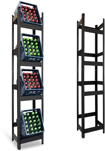 KARAT Support pour caisses de Bouteilles Osaka,Rangement Stable et Gain de Place pour Boissons,Étagère à casiers Multi-Niveaux jusqu'à 9 caisses (Noir, 200×40×30 cm (4 Niveaux))