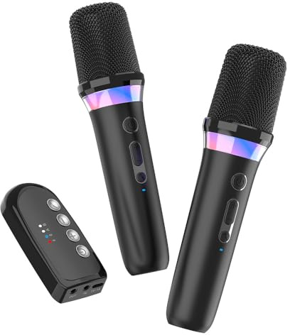 jweathy Car Karaoke Microphone,Dual Handheld Rechargeable Mic with 3.5mm Aux in and Out Receiver,Volume Control Karaoke Microphone for Singing, Speech, Home Party, YouTube/Tiktok(Black)
