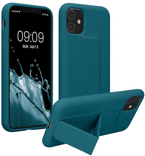 kwmobile Handyhülle für Apple iPhone 11 Hülle - TPU Silikon Case mit Fingerhalter und Stand - Schutzhülle Cover in Petrol matt