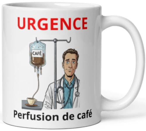 Générique Mug Humour Docteur – Tasse Cadeau Docteur « Urgence Perfusion de Café » – Idée Cadeau Originale Médecin, Infirmier, Étudiant en Médecine – Céramique 325 ml