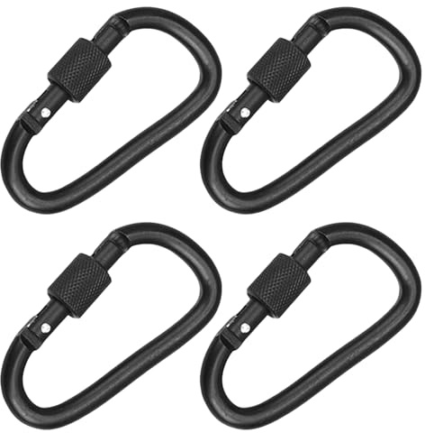 4PCS Black Snap Hook Clip with Screw Lock, Aluminum Alloy D-ring Locking Snap Hook Clip Heavy Duty Durable Lock Hooks for Outdoor Travel Accessories Keyring Hiking Backpack Dog Leash