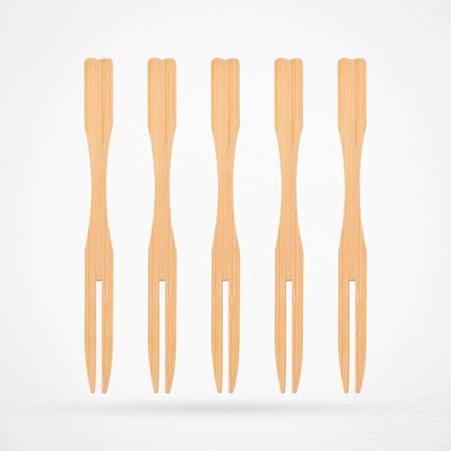ECOFLAVOUR ADD THE GOODNESS 200pcs Wooden Dessert Forks, Natural Birch Wood, Two-Prong Design, 9cm Length, for Fruits, Appetizers, Cocktail Garnishes