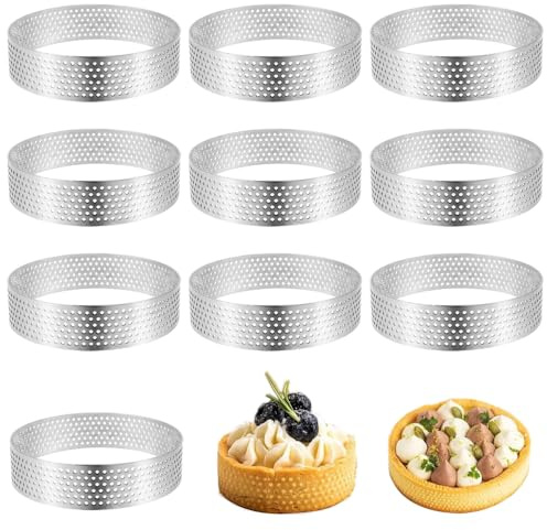 GYSRXS Aros Perforados Tartaletas Molde Tartaleta Acero Inoxidable Moldes Perforados para Hornear Pasteles Mousses Quiches Muffins(Plata) (10, 8 CM)