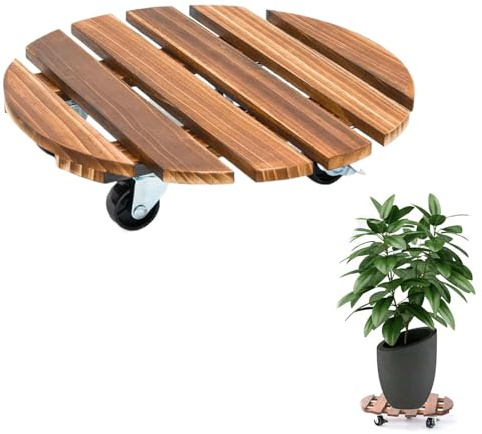 Mikiuly Pflanzenroller, Rollbrett Pflanzen, Pflanzenroller Outdoor, Pflanzenroller Holz Rund, Blumentopf Untersetzer mit Rollen Ø 30cm, Pflanzenuntersetzer mit Rollen für Innen & Außen