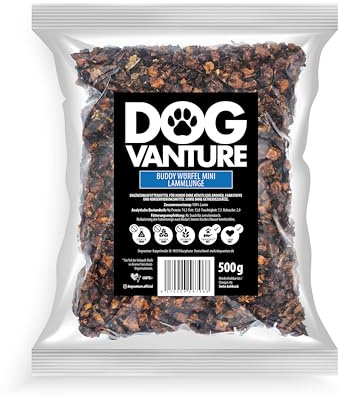 Dogvanture Buddy Snack 100% Lamm Lunge Würfel Mini 500g Großpackung | Monoprotein Hundeleckerli für futtersensible Hunde | Getreidefrei, Zuckerfrei | Barf-inspiriert