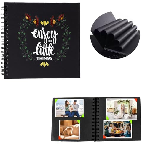 Fotoalbum zum Selbstgestalten 17 x 17 cm Scrapbook DIY Einkleben | für Fotoalben mit 40 Seiten Hardcover Spiralalbum Geschenk für Hochzeit, Geburtstag, Jahrestag（enjoy the little things）
