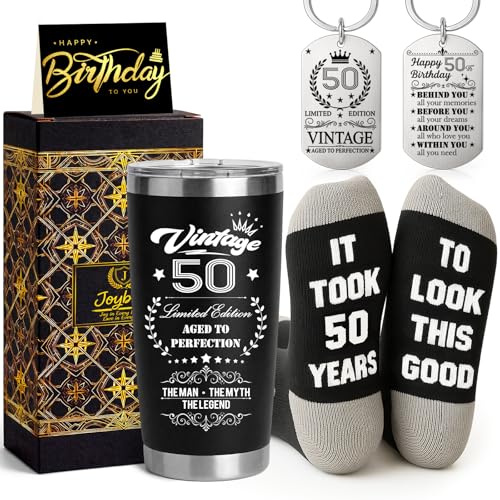 Joybble 50th Birthday Gifts for Men, Personalised Gift Sets for Dad, Men Stocking Fillers Gifts Ideas, 20oz Stainless Steel Travel Tumbler Gift for Him, Presents for Valentines Anniversary Fathers Day