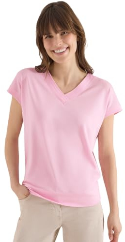 Cecil Kurzarm Shirt mit V-Neck in Unifarbe Light Blush Rose XXL