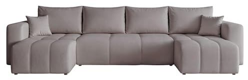 U Form Wohnlandschaft mit Schlaffunktion und Bettkasten 318 x 145 cm | 318 x 145 x 79 cm, Samt, Viel Platz, Wohnen und Schlafen, Integrierter Bettkasten