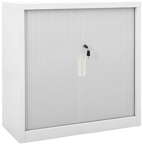 Mhdvray Armoire à portes coulissantes en acier avec étagères réglables en hauteur et serrure - Armoire de jardin robuste pour balcon, cave, garage, bureau et atelier - Gris - 90 x 40 x 90 cm