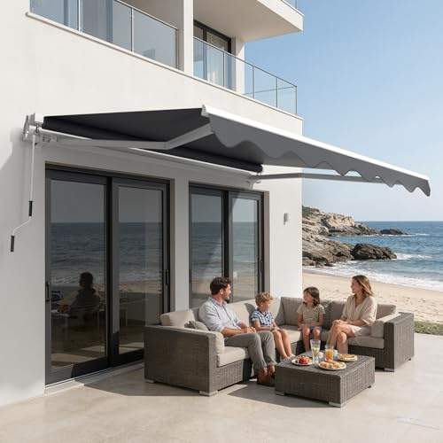 WoRaum Store à Bras articulé pour Balcon 300x250 cm –Store Banne Manuel, Auvent à Bras articulé & Marquise de Balcon en Polyester 280g/m², Tissu PU, inclinable, Cadre alu (Gris Anthracite,300x250cm)