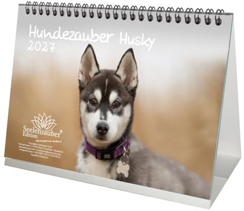 Huskyzauber DIN A5 Tischkalender für 2027 Welpen und Hunde - Seelenzauber