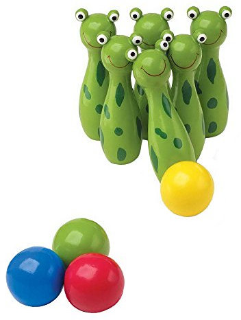small foot Kegel „Frosch“ aus Holz, mit 6 Kegeln und 4 Kugeln, lustiges Spiel für Kinderzimmer oder Garten, 8166