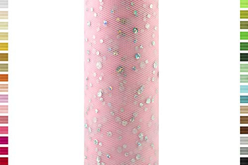 Creativery Tüll 15cm x 9m Rosa Glitzer Punkte