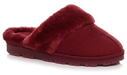 AJVANI flat low heel winter faux fur lined mules slippers size 3 36