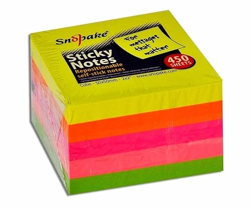 Snopake Neon Sticky Note Minicube, 400 Sheets 50x50mm/2x2 (13223)