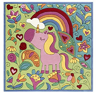 Wecon Home Doodle-Carpet Kuschelig weicher Lovely Unicorn Kinder Teppich mit süßem Einhorn, handgefertigt, quadratisch (150 x 150 cm)