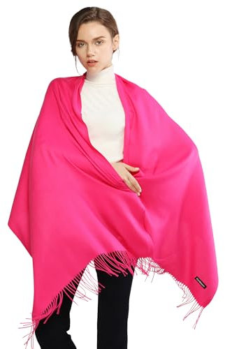 RIIQIICHY Cachemire Hiver Chaud Écharpe Pashmina Châle Wrap Pour Femmes et Hommes Rouge Longues Grandes Écharpes Douces,Rose Rouge,Large