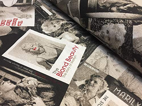 Marilyn Monroe Baumwollstoff, schwarz und weiß, Modemagazin, Textil – Schneiderei, Vorhänge, leichtes Polstermaterial – 135 cm breit (2 m)
