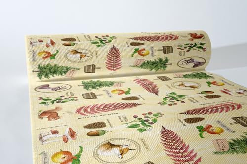 Sovie HORECA Airlaid Tischläufer Elias, 40 cm x 24 m, perforiert alle 120 cm, Design mit Hirsch, Waldtieren, Tannenzapfen & Haselnüssen – für herbstliche & winterliche Tischdekoration