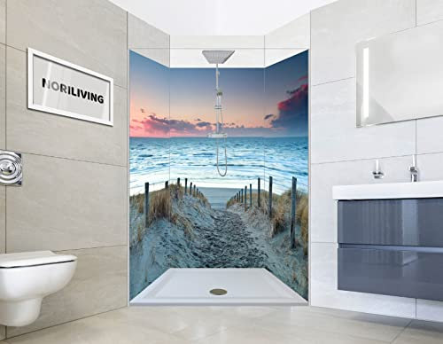 NORILIVING Duschrückwand Fliesenersatz Dusche 90x200 cm Motiv Im Abendlicht | Duschwand ohne Bohren 3 teilig | Wandverkleidung Bad Aluverbundplatte 3 mm